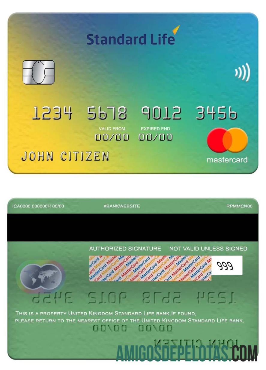 Mastercard Standard Life Bank do Reino Unido exemplo